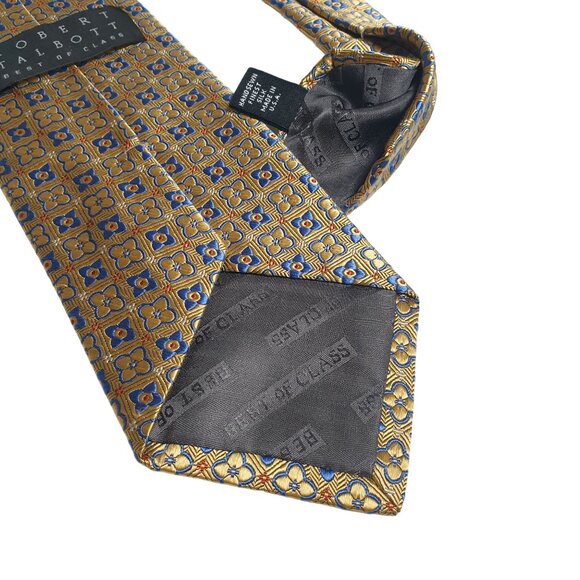 Robert Talbott Best of Class Mens Silk Tie Yellow Blue Floral Pattern Designer - Picture 5 of 5